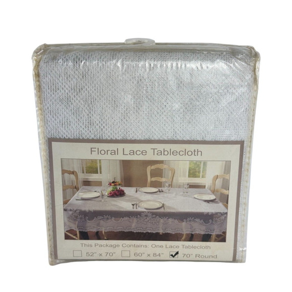 Vintage Floral Lace Tablecloth 70" Round - Picture 2 of 8